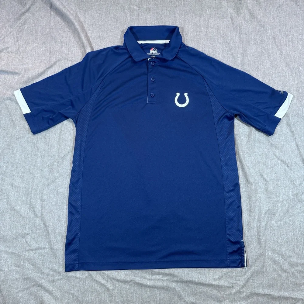 Indianapolis Colts Shirt‎ Mens Large NFL Football Horseshoe Majestic Cool Base